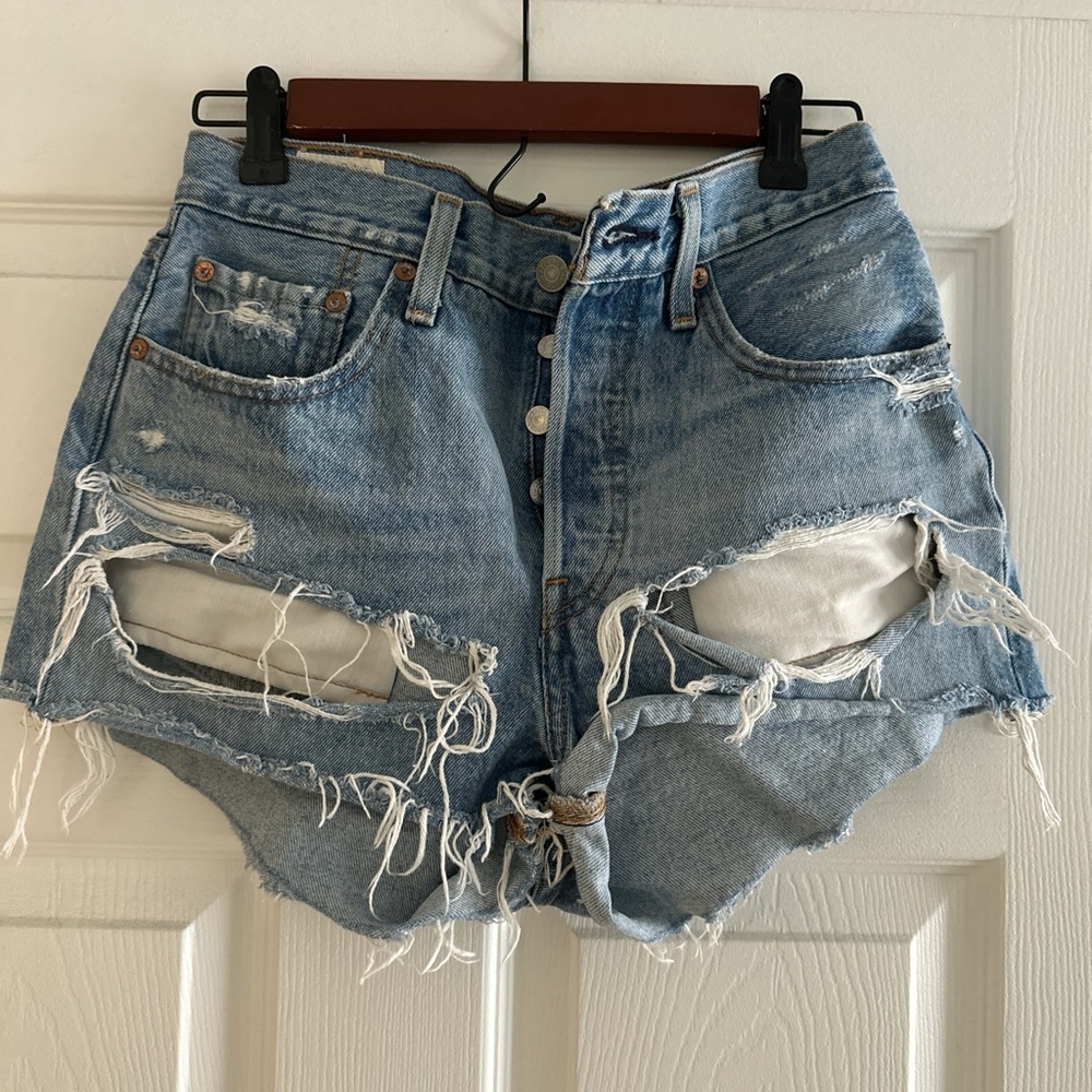Levi's Blue Distressed Jean Shorts High-Waisted